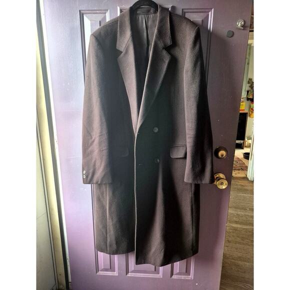 Vintage Hettlage 100% wool mens trench coat dark brown in‎ color size large - Picture 1 of 8